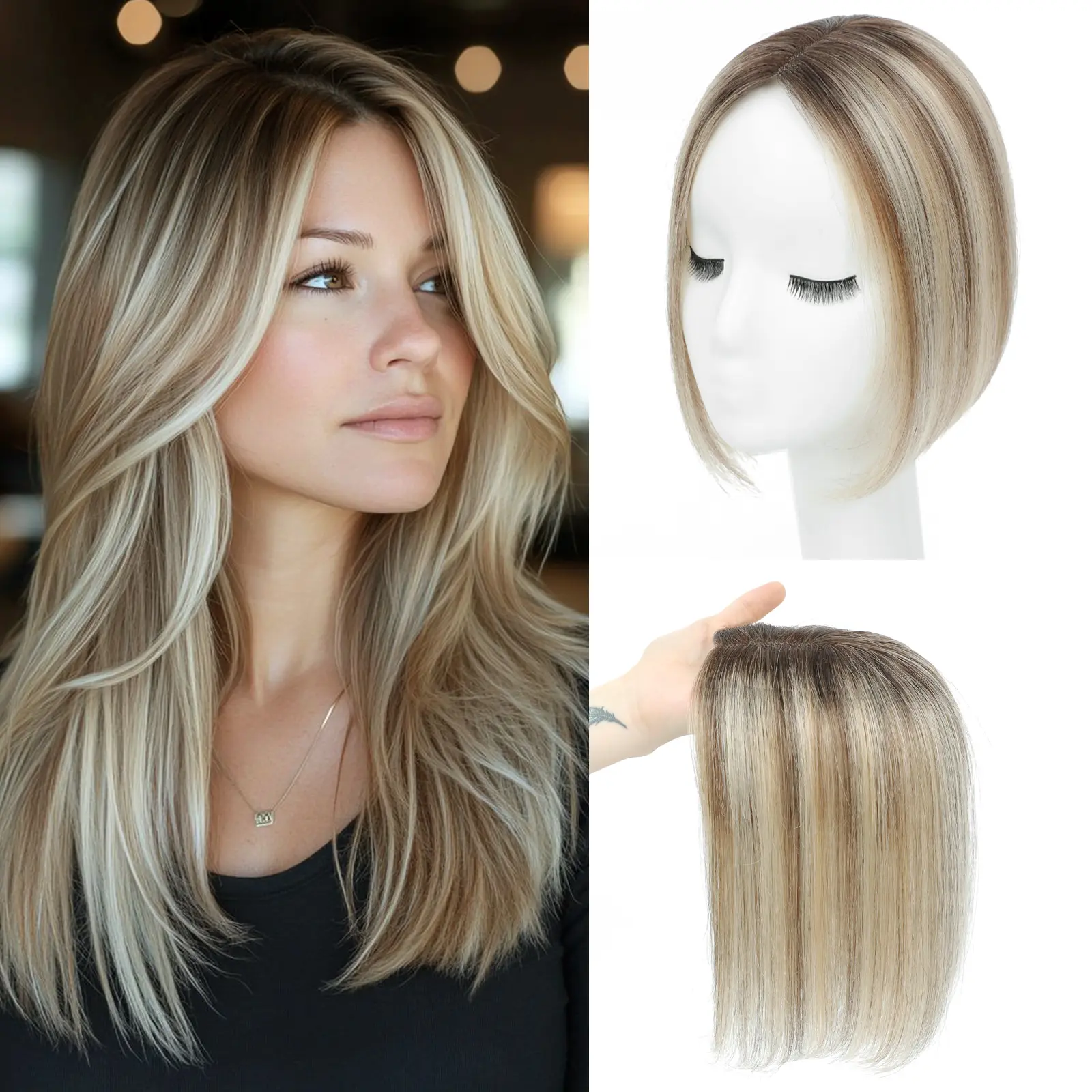 Clip In Human Hair Topper 10 Inch, 3.15*4.4 Swiss Lace Base Glueless Hair Patch for Ladies Sparse Hair