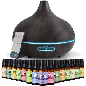 550ml Aromatherapy Diffuser with 15x10mL Essential Oils, Ultrasonic Technology, Remote Control for Office