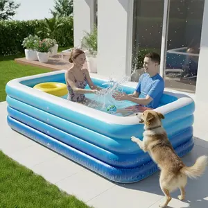 Large inflatable swimming pool, dimensions 70.0–118.0 inches, featuring a 3/4-layer design, made of PVC, designed for outdoor use. Features quick draining, is easy to carry and fold, and suitable for everyone to use. It’s an ideal choice for outdoor space