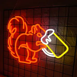 Squirrel Drinking Beer Neon Sign, Animal Squirrel Beer LED Dimmable Unique Theme Sign, USB Powered Lights for Man Cave Home Bar Store Cafe Pub Club Shop Beer Bistro Party Hotel Decor