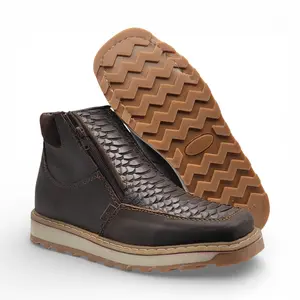 Mens Double Zipper Square Toe Shoe – Embossed Genuine Leather Chocolate