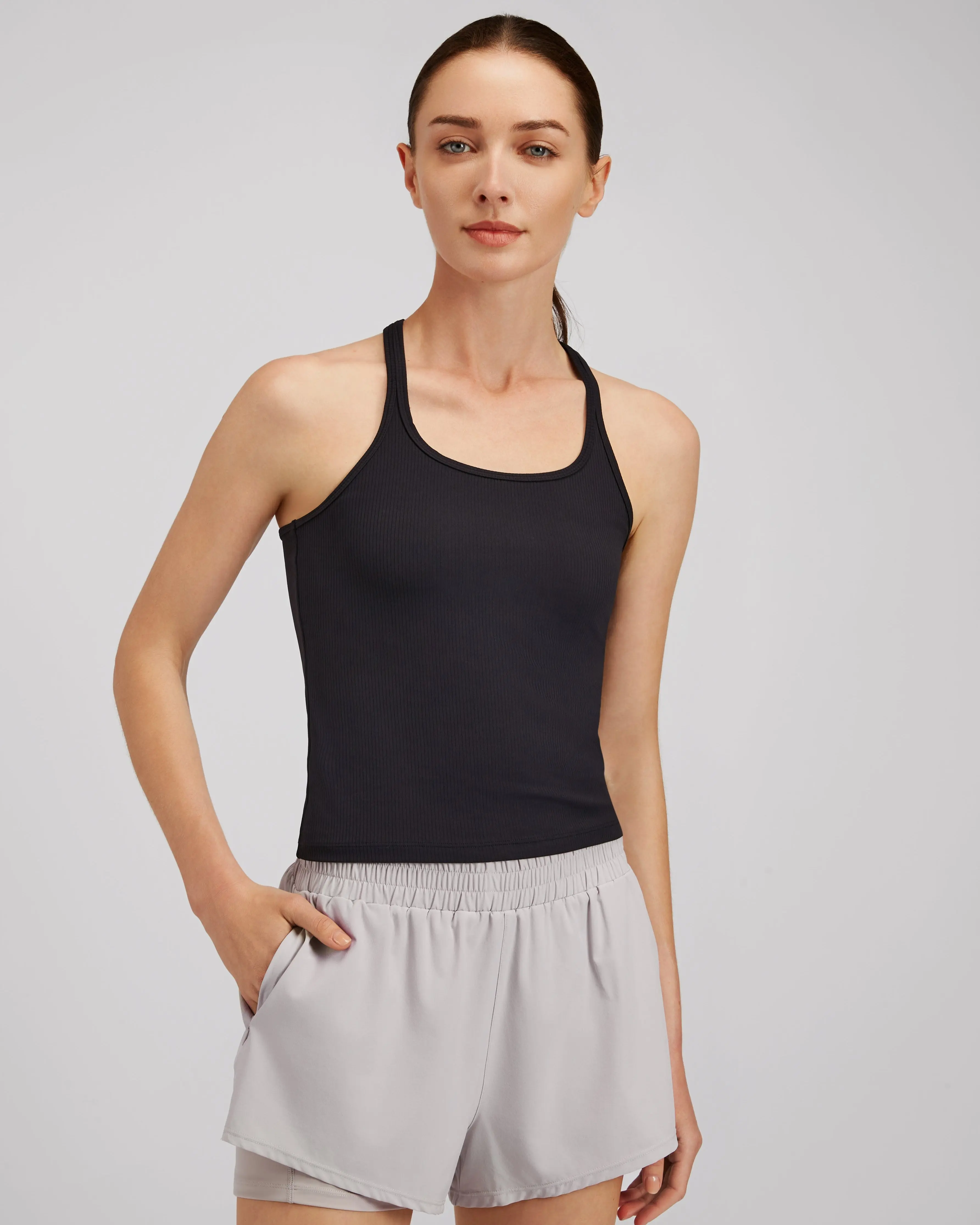 Women's Cropped Athletic Tank Top, Sleeveless Racerback in Soft Stretch Fabric, Casual Gym Workout Piece, Breathable, Fit