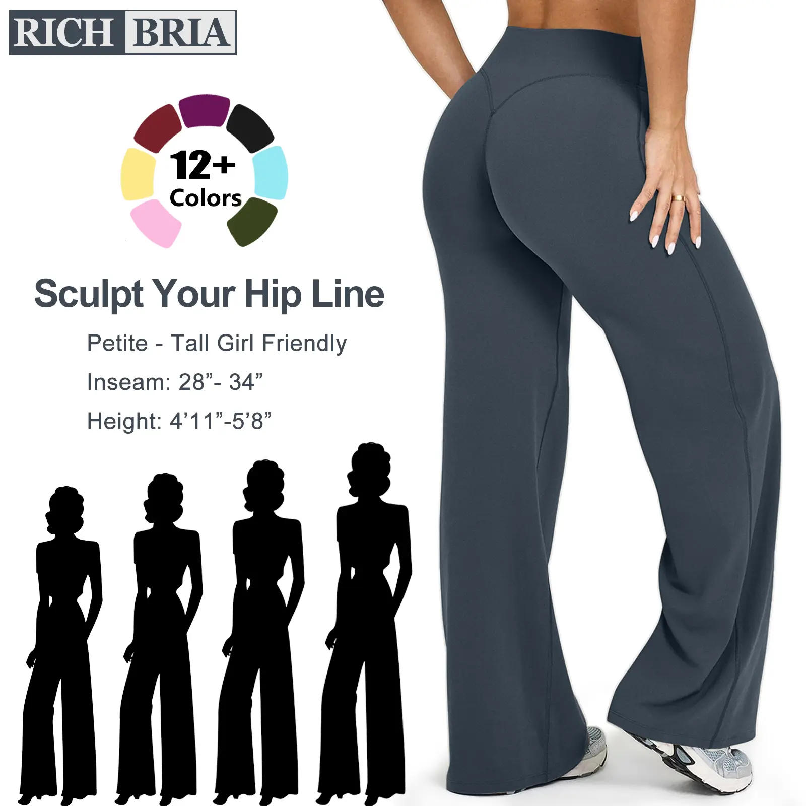 RICH BRIA Women‘s Casual Pants - High Waisted Loose-Fitting Wide Leg Yoga Pants - Comfortable & Elastic Soft Pants with Stretchy Material - Straight Leg Hem