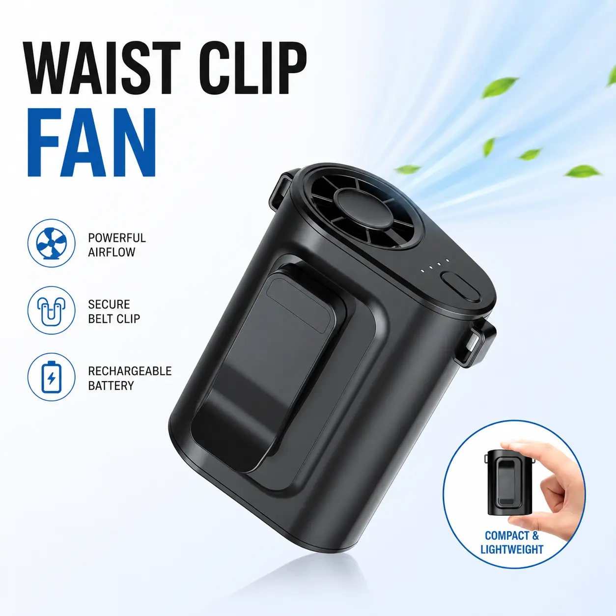 Portable Bladeless Electric Fan, Adjustable Fans, Adjustable 4-Speed Neck and Waist Fan, Rechargeable Waist Personal Fan, Outdoor Travel Office Essential