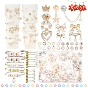 DoDoBeads 60 Pcs Junk Socks Charms Kit, Gold Charms for Socks, Brooches and Pins for Women, Charms for Socks Safety Pin, Junk Charms for Socks, Pearl Sock Charms, Rhinestone Junk Socks Charms