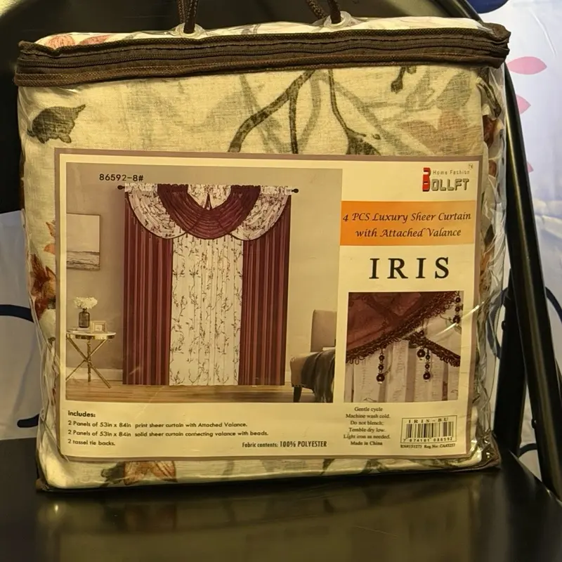 4 PCS luxury Sheer Curtain with Attached Valance
