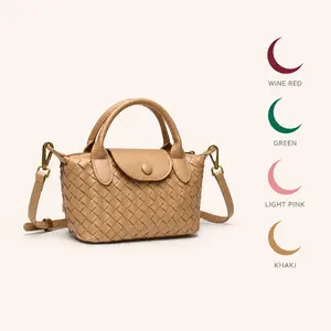 Woven Leather Handbag Mini Crossbody Purse Top Handle Satchel Women's Shoulder Bag Faux PU Leather Woven Texture Small Tote Flap Snap Button Zip Closure Adjustable Strap Lightweight Roomy for Ladies Young Women Teens Daily Commute Office Dating Travel
