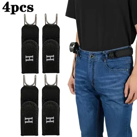 Unisex 4pcs Adjustable Stretchy Outdoor Tactical Belt - Buckleless Metal Hook, No-Hole Invisible Strap, Soft for Long Wear, Hook-Metal Detail, Sohochic Party Accessory