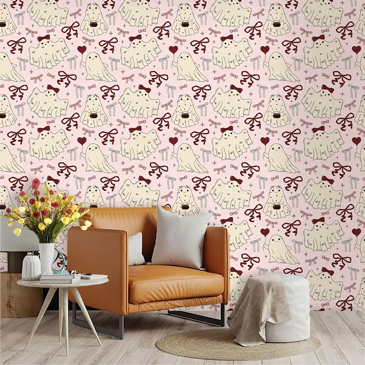 Cute Girl Heart Pattern Wall Paper, Bowknot & Balloon Design, PVC Material, Self Adhesive, Ideal for Living Room Decor