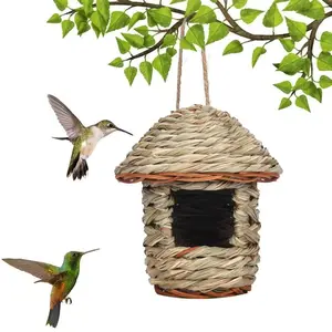 Handmade Hanging Bird Nest – Natural Woven Straw Birdhouse for Outdoor or Indoor Decor