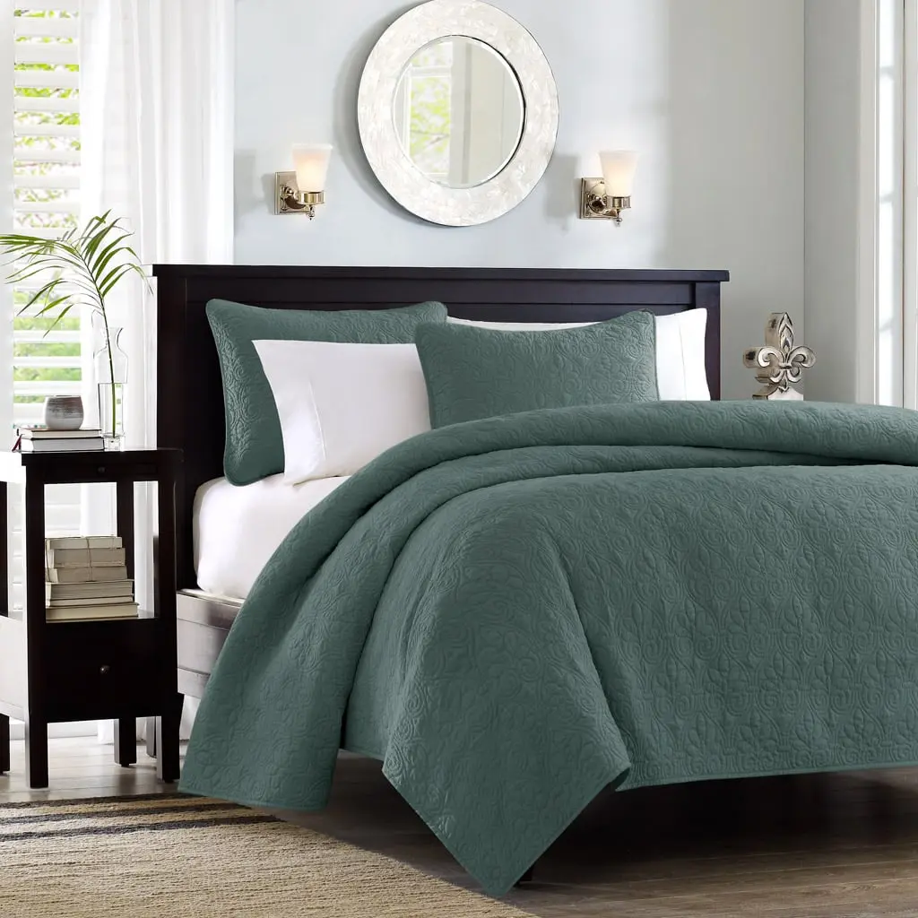Madison Park Quebec Reversible Quilt Set - Full & Queen Size, 3-Piece, Balsam Green, 90x90x0.25in, All Season, Anti Microbial, Classic Style, Comfortable Cotton, Country-Inspired (MP13-8478), All Season Quilts, Anti Microbial Quilts