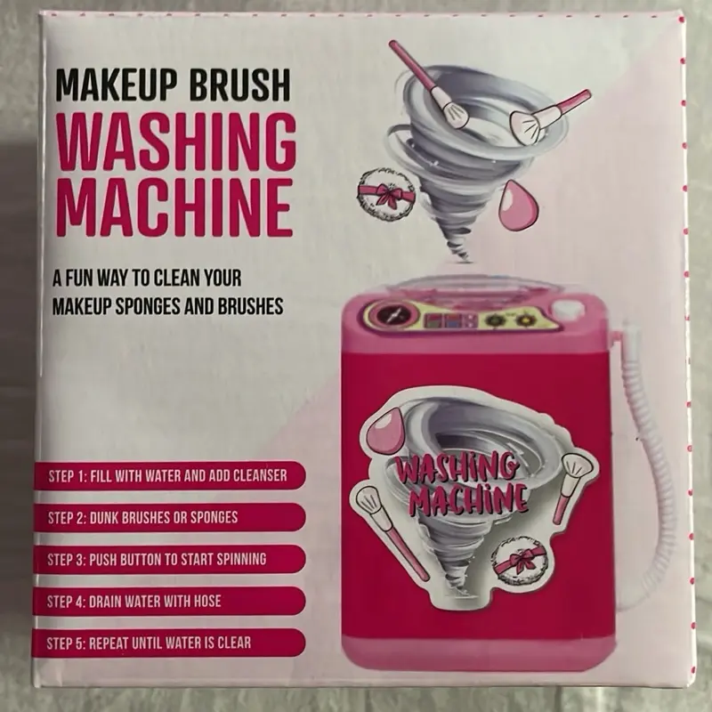 Pink Makeup Brush Cleaner with Automatic Spin Technology - Fun Cleaning Tool for Makeup Sponges and Brushes, Made of Silicone Plastic - Cosmetic
