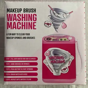 Pink Makeup Brush Cleaner with Automatic Spin Technology - Fun Cleaning Tool for Makeup Sponges and Brushes, Made of Silicone Plastic - Cosmetic