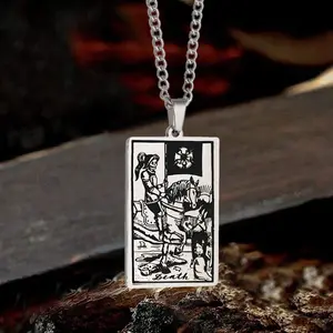 GTHIC Unisex Death Major Arcana Tarot Stainless Steel Necklace Squard Card Necklace for Daily Wear