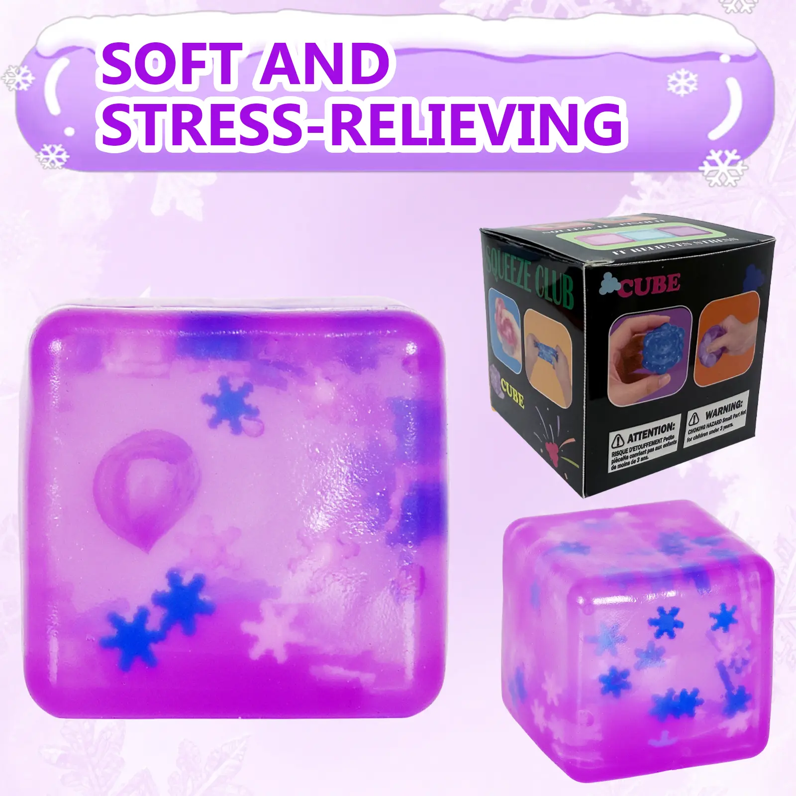Purple 1.96in Wonder Waves Texture Berg Teenie Squishies Toy - Soft Block, Cube Shape Stress Relief Toy for Relaxation, Fun for Kids
