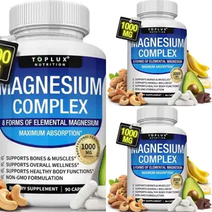 3bottles Ultra-Absorbable Magnesium Complex 1000mg | 8 Chelated Forms (Glycinate, Citrate, Malate, Taurate) for Rapid Muscle Recovery, Bone Strength & Energy | Vegan, Non-GMO | 90 Capsules