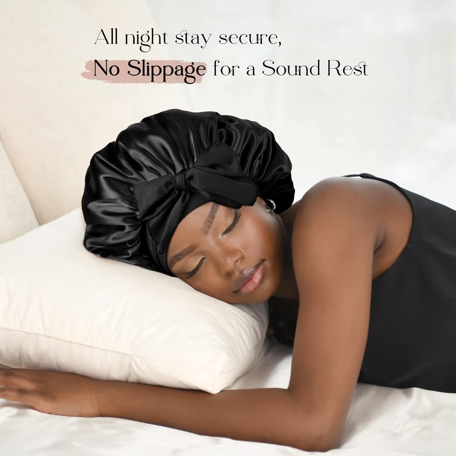 New Satin Sleeping Cap For Women Solid Wide Band Stretch Head Tie Silky Bonnet Edge Wrap Nightcap Hair Care Shower Head Cover