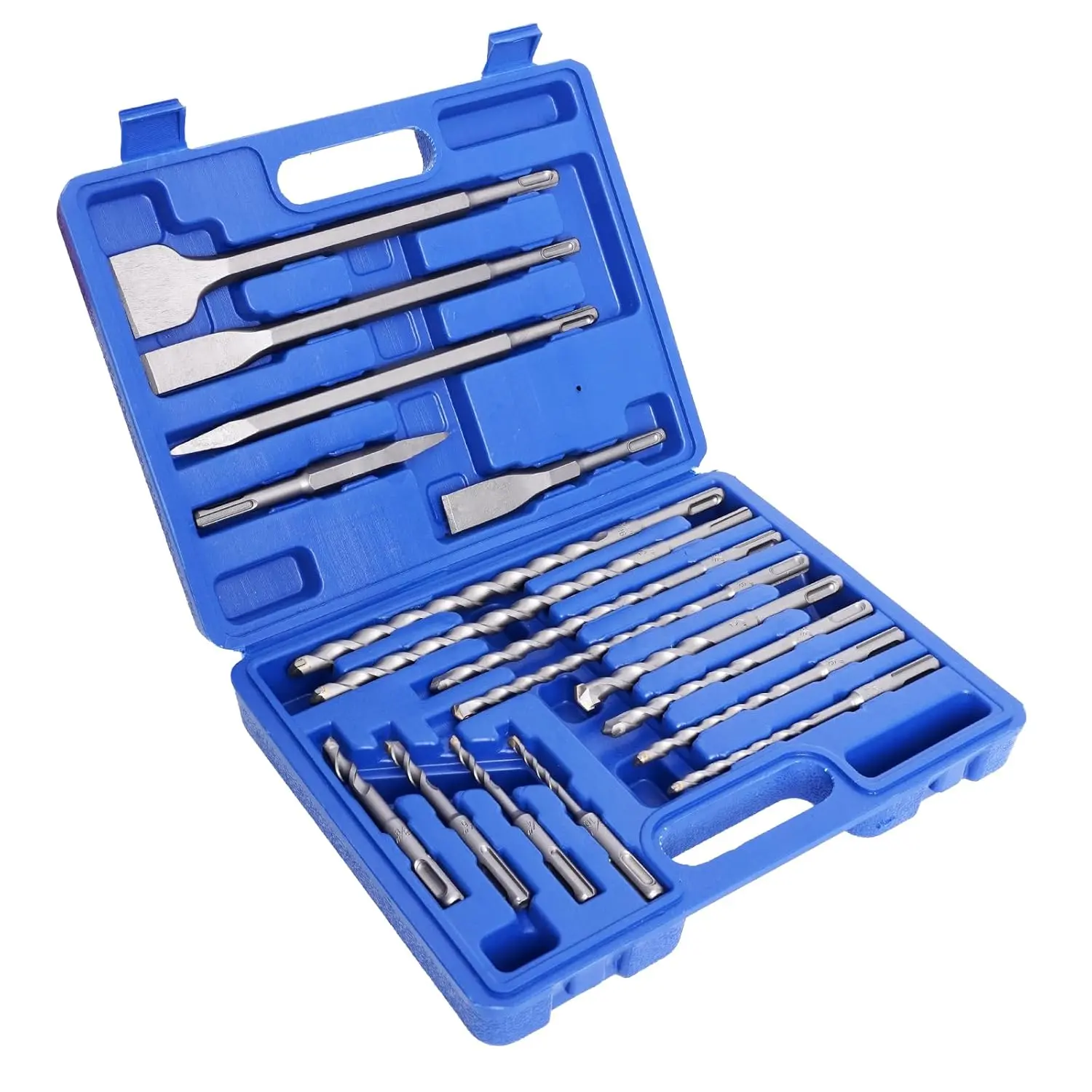17-Pieces Cemented Carbide YG8C Bit & Chisel Set, Case with Handle, for Wood, Concrete, Stone, and Brick