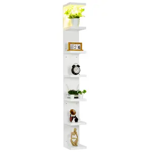 Modern LED Wall Mounted Display Shelf – 7-Tier Floating Retail Wall Rack with Remote Control – Space-Saving Storage for Store, Room, or Bedroom – White Finish