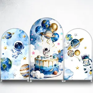 Outer Space Astronaut and Planets Arch Backdrop Cover for Kids Birthday Photo Booth
