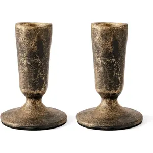 Handcrafted Black Gold Taper Candle Holders Set of 2 Cast Iron Candlesticks for Weddings Dining Table Centerpiece Parties Timeless Vintage Home Decor