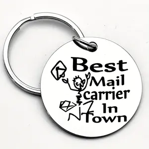 "Best Mail Carrier in Town" Stainless Steel Keychain with Engraved Letters & Icons - Ideal Gift for Postal Workers, Mailmen, and Professionals - Perfect for Christmas and Festive Parties, Postal Worker Appreciation | Humorous Keychain | Polished Finis