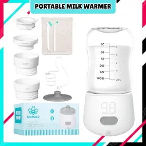Mumbee Portable Bottle Warmer for Travel with Fast 4 Heat Settings & Burn Protection, Leak-Proof & Safe Rechargeable Baby Bottle Warmer for Breastmilk, Formula or Water, 9000mAh Battery, External Sensor, Auto-Shut-Off, BPA-Free, Cordless Design