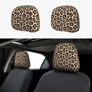 Print  Seat Headrest Covers Universal Size, Soft Breathable Leopard  Accessories 2 Packs
