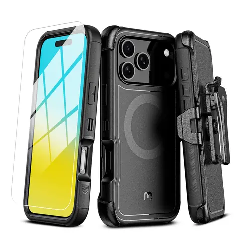 MYBAT PRO Heavy-Duty Durable Protective Cellphone Cover for iPhone 17 Series - Belt Clip Holster, Drop-Proof Shockproof Protection, 360° Rotating Kickstand for Hands-Free Viewing, Handheld Device Accessories