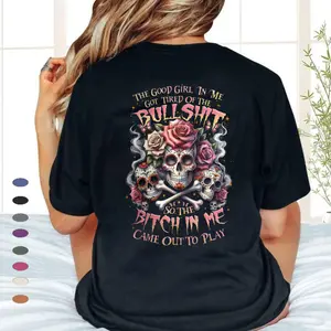 THE GOOD GIRL IN ME GOT TIRED OF THE BULLSHIT Lady's Skull Print Women's T-shirt Soft Cotton Crewneck Sweatshirt Hoodie T-Shirt for Daily Outfit, Gift For Him, Gift For Her