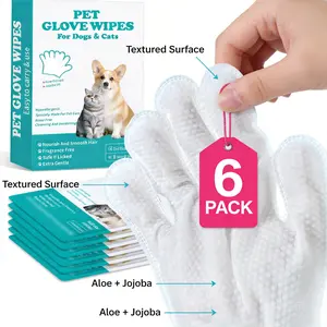 Uproot QuickClean Gloves Pro: 1 Month Supply - Extra-Thick Pet Glove Wipes for Dogs & Cats - Easy Wipe Paws, Eyes, Ears, Butt, & Body - Lick-Safe - Cleaning, Deodorizing & Grooming (6 Pack) bath daily care