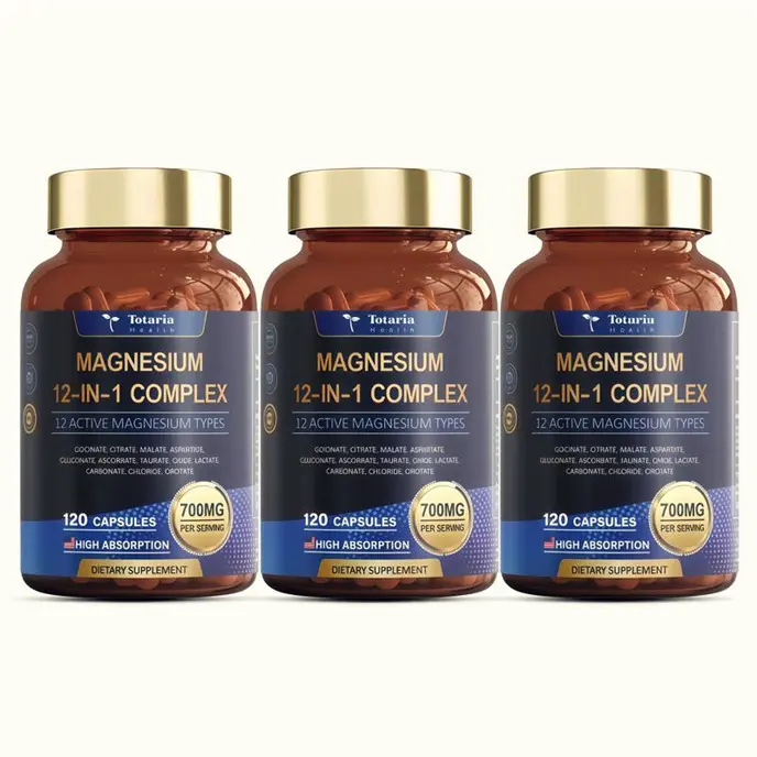 【Top Rated Pick!】Totaria nature Magnesium 12-in-1 Complex 700mg - 12 Active Forms for Muscle, Heart, and Relaxation Support, Vegan Capsules for Healthy Nerve Function and Bone Health