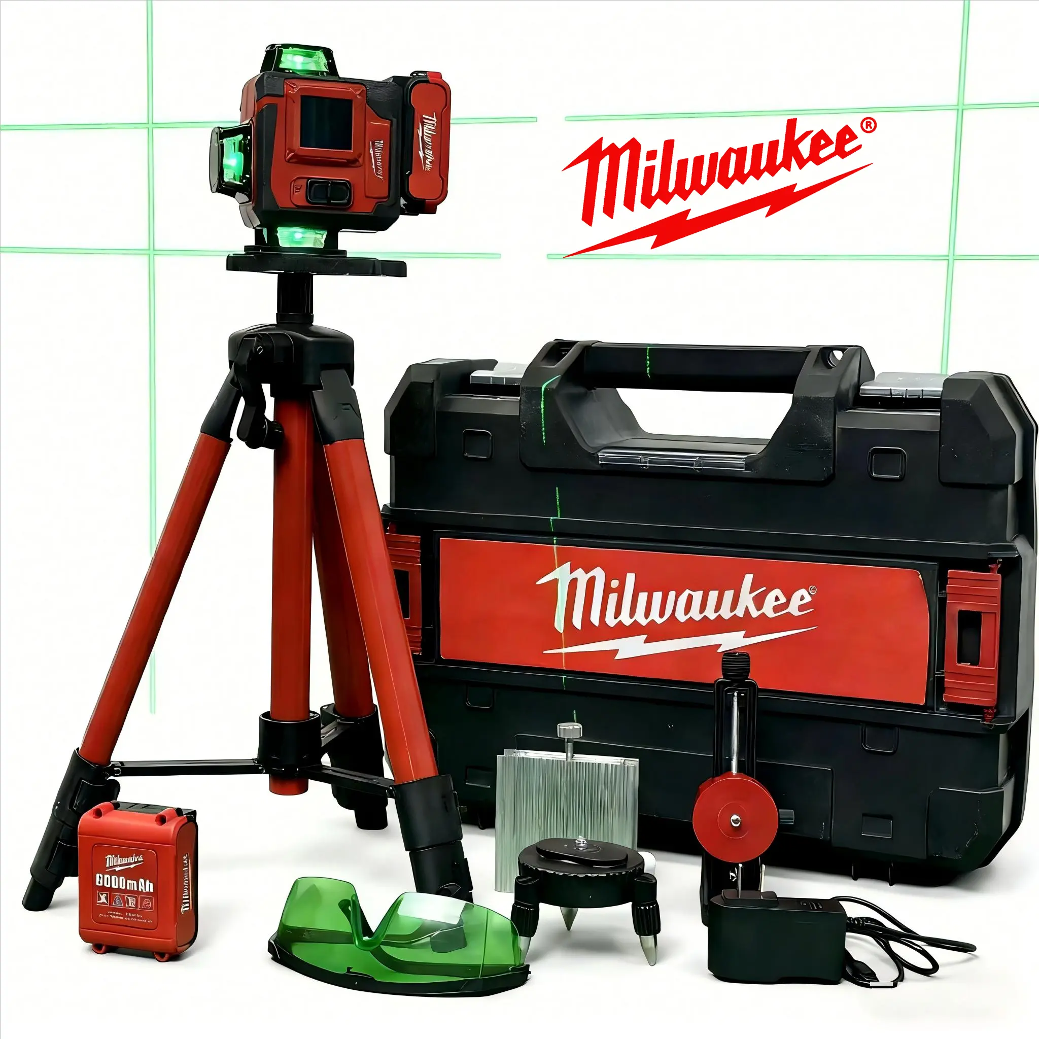 Milwaukee Magnetic Box Level & Multi-Mode Caulking Tool Set - Durable Aluminum Frame, High-Contrast Vials, Protective Rubber Ends, Comfortable Grip, Battery-Powered Carpentry Tools for Construction Sites, Plumbing Projects kit Indoor-Outdoor accessory