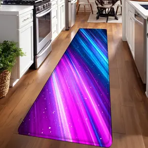 1PC， Purple and Blue Dynamic Neon Lights Patterned strip rugs, home décor, bathroom mats, entryway mats, bathroom non-slip mats, indoor entrance rugs, bedroom bedside mats, kitchen mats, hallway rugs, flannel sponge rugs, hallway runner rugs