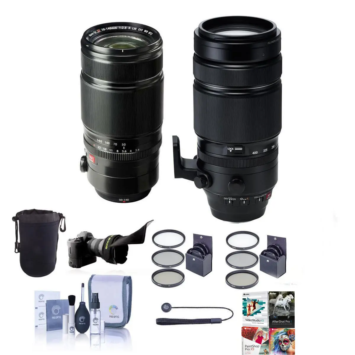 Fujifilm XF 50-140mm (76-213mm) F2.8 R LM OIS Weather Resistant Lens - Bundle w/Fujifilm XF 100-400mm F4.5-5.6 R LM OIS WR Lens, Lens Case, Lens Pouch, 72mm/77mm Filter Kit, Flex Lens Shade, and More