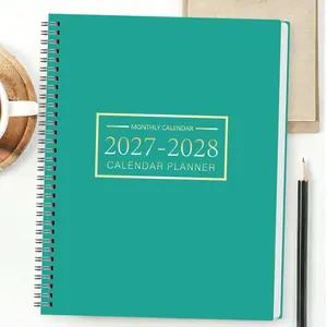 2027-2028 Monthly Planner Notebook, Spiral Bound Calendar, Large Grid, Annual Overview & Notes Page, Waterproof PVC Cover, Office Study Journal