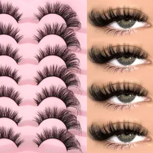 7 pairs of elongating 3D eyelashes at the outer corners of the eyes DD Fine and fluffy Russian strip eyelashes, 22mm cat-eye effect false eyelashes, suitable for festival makeup, Halloween, a must-have for beginners, D Curl Eyelashes