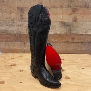 Women's Rodeo Cowgirl Boots Genuine Leather Snipped Toe High Heel Boots with Zipper Est.203 Tubo Alto Negro