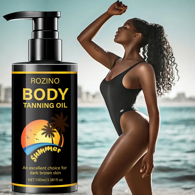 ROZINO Body Tanning Oil Natural Bronzing Moisturizing Coconut Oil for Body & Face Chia Seed Oil 100ml