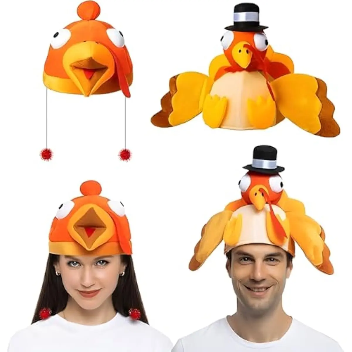 2 Pack Thanksgiving Silly Turkey Cap, Red Turkey Hat for Carnival Cosplay, Trot Dress Up Party & Role Play, Funny Hat for Thanksgiving Christmas Halloween Costume Accessories