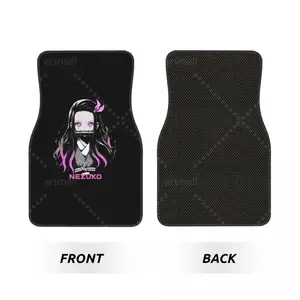 Cute Nezuko Car Floor Mats Set of 4 s Universal Auto Front and Rear Non-Slip Foot Mats Car Mat Accessories Decor