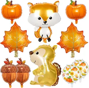 10pc Fall Balloons, Maple Leaf Pumpkin Balloons, Harvest Autumn Party Balloons for Birthday Baby Shower Thanksgiving Party Decor