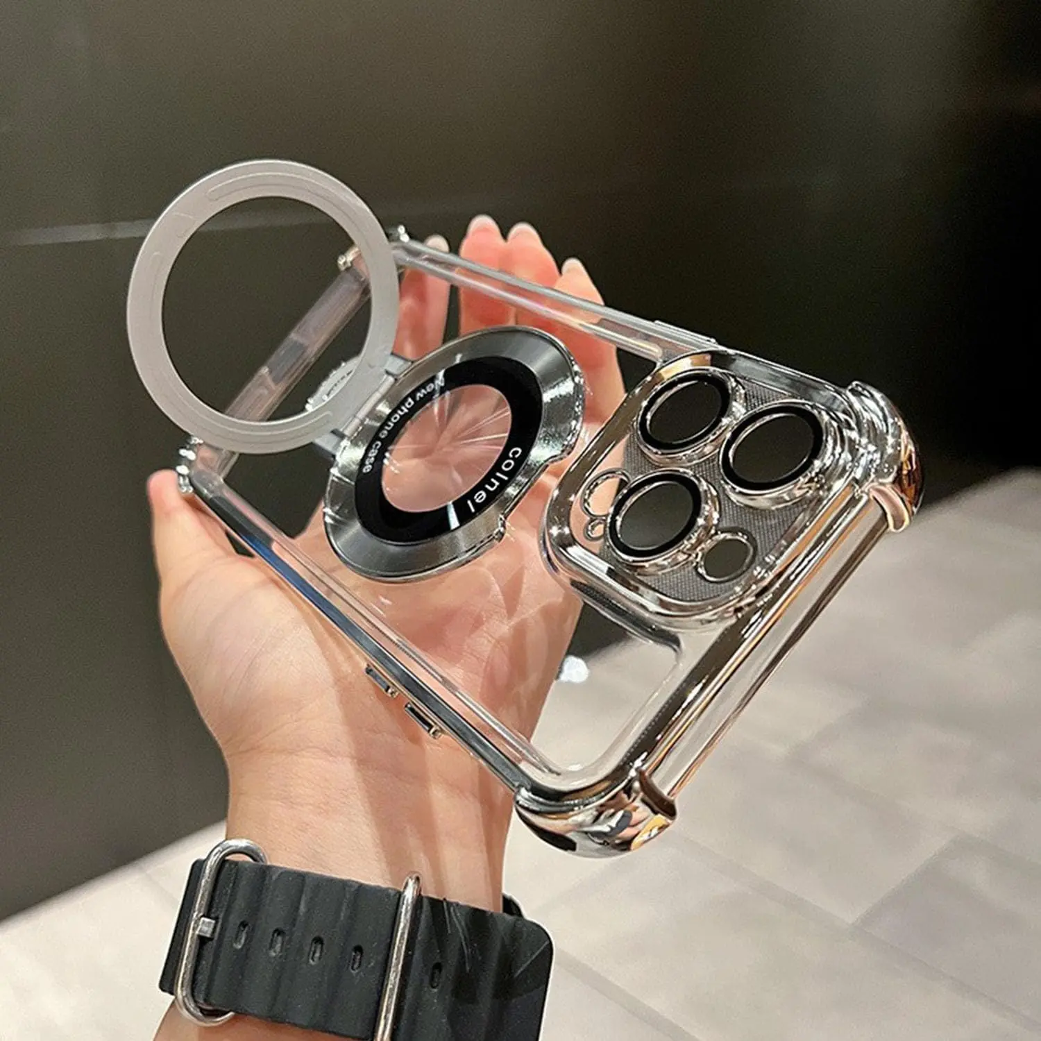 For iPhone Mag Safe Clear Case 17 16 15 14 13 12 Magnetic Case Ring Kickstand Rotatable Case Shockproof Cover Compatiable with Apple iPhone 16 15 14 13 12 11