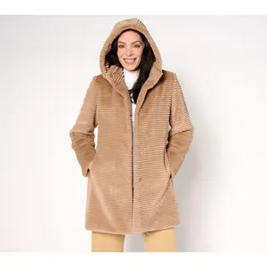 Dennis Basso Petite Faux Mink Anorak Jacket with Removable Hood
