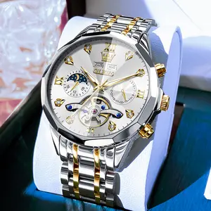 OLEVS Men's Automatic Mechanical Wristwatch, 43mm, Diamond-Accented, Luminous, 30M - 50M Waterproof, Stainless Steel Strap with Metal Clasp, Hardlex Glass, Analog-Digital, Luxury Business Dress Watch