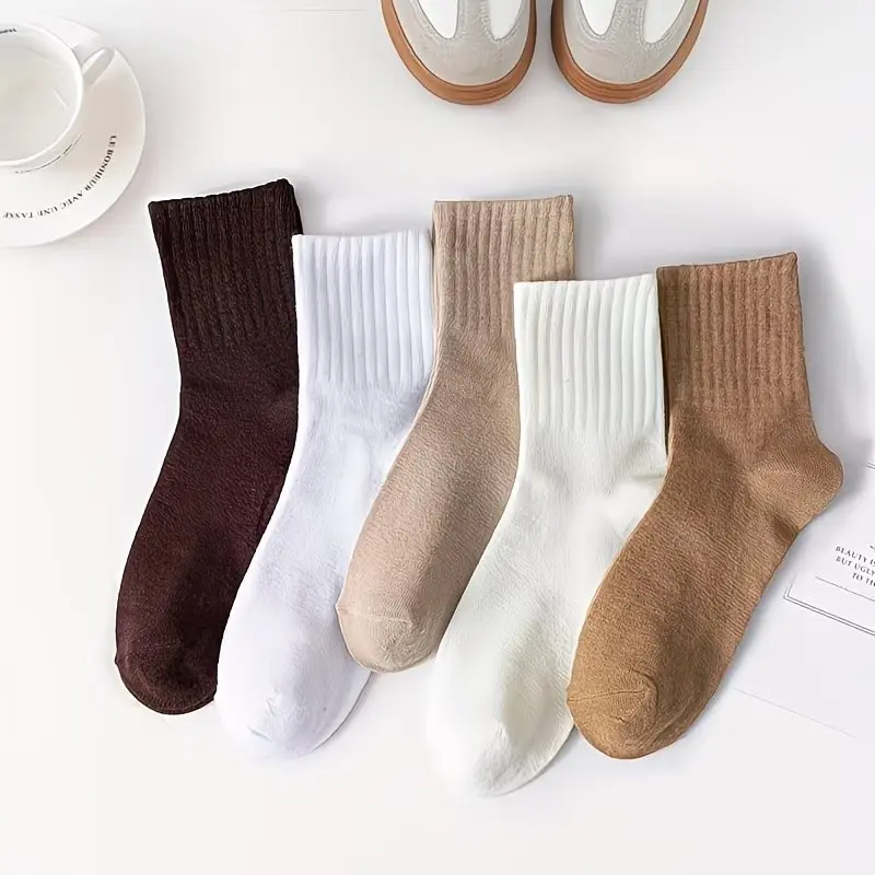 6 or 12 Pairs Men’s Beige Striped Long Socks – Classic Knitted Casual Socks for Daily Wear and Outfit Matching