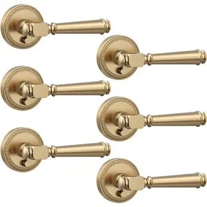 6 Pack Champagne Bronze Privacy Door Handles, Champagne Bronze Interior Door Knobs, Heavy Duty Door Lever for Bedroom and Bathroom, Reversible Keyless for Right & Left Side AM0034