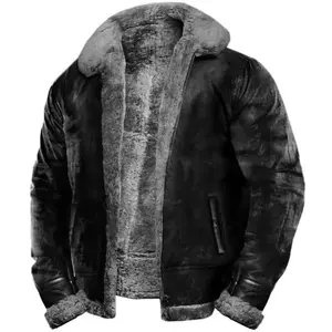 Vintage North American–Style Men’s Heavyweight Faux Fur Leather Jacket/Coat with Faux Fur Collar
