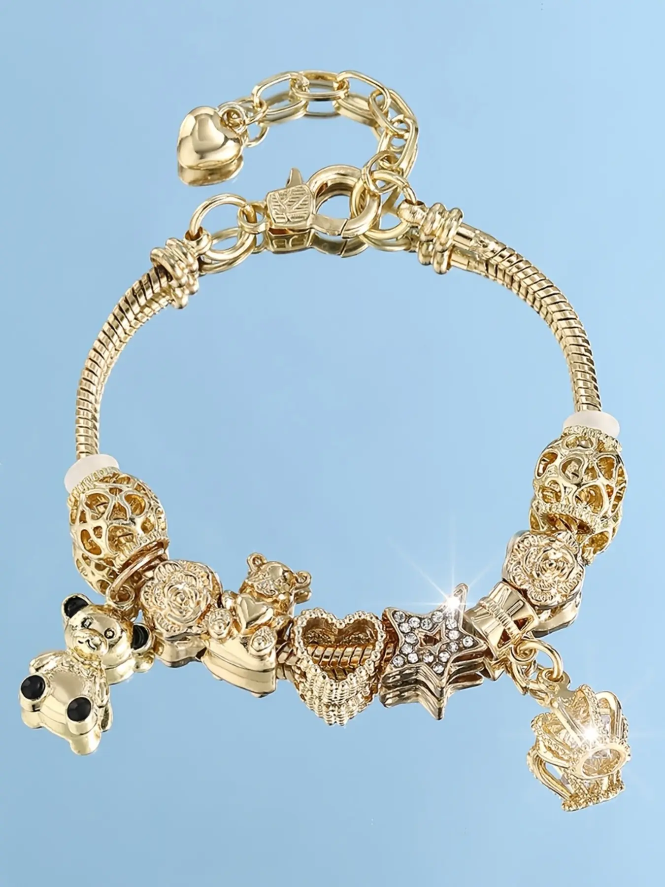 Elegant Women's Pendant Bracelet, Exquisite Bracelet, Fashionable Bracelet, European Beaded Design, Heart Star Crown Rose Charms, Cute Fashion Jewelry Gift, Jewelry Accessories, Beaded Bracelets