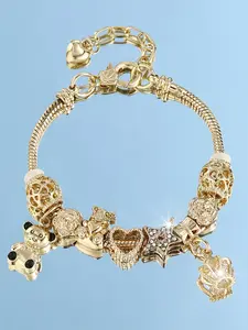 Elegant Women's Pendant Bracelet, European Beaded Design, Heart Star Crown Rose Charms, Cute Fashion Jewelry Gift, Jewelry Accessories